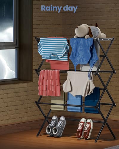 APEXCHASER Oversize 3-Tier Clothes Drying Rack, No Install, Black - color: Black