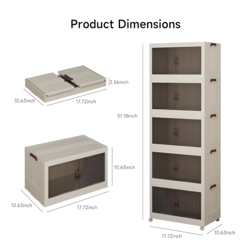 Collapsible Storage Bins with Lids and Front Doors, Heavy-Duty Stackable Plastic Organizers, Folding Utility Storage Boxes for Garage, Office, Pantry and Home (5, White, 9 Gal/Rack) - color: White, size: 9 Gal/Rack
