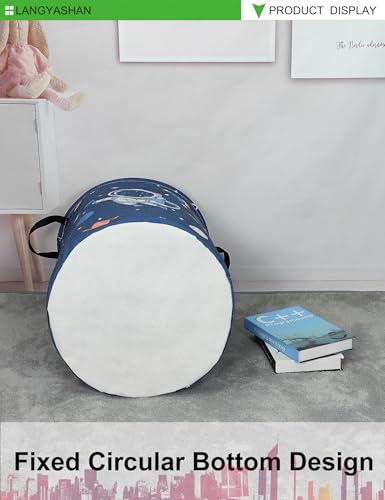 Round Laundry Basket Collapsible Storage Hamper Organizer Space Astronaut - color: Blue Space Astronaut