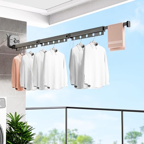 Ergocar Clothes Drying Rack Wall Mounted, Clothes Drying Rack Folding Indoor, Retractable Clothes Hanger with Hanging Holes, Space Saver, for Balcony, Bathroom, Bedroom - color: Gray, size: 49.60*4.72*4.72