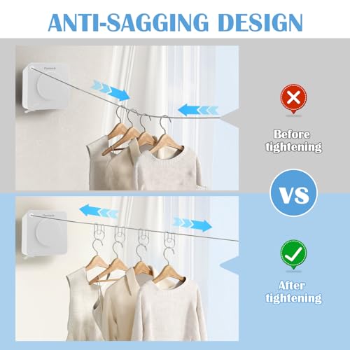 Retractable Clothesline Indoor, Non-Sagging Outdoor Clothes Line Retracting 15.7 Feet Heavy Duty Laundry Line Retractable Wall Mounted Clothes Line Outdoors (White, Square) - color: White, size: Square