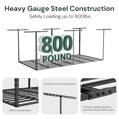 SunsGrove 3x8 Overhead Garage Storage Rack Organization, Adjustable Ceiling Mounted Storage Racks, 800LBS Weight Capacity, 22"-40" Ceiling Dropdown, Hammertone Black - color: Hammertone Black, size: 3*8 FT - 1 Pc