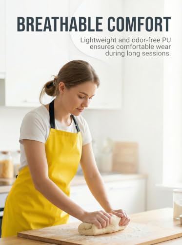 Molaxhome PU Waterproof Apron for Chef Lightweight Oil-Resistant Work Apron - color: Yellow