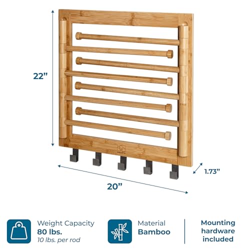 Honey-Can-Do Bamboo Wall-Mount Swivel-Arm Drying Rack, 80 lb, Natural