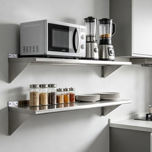 Hally Stainless Steel Shelf 2 Pack Wall Mounted Metal Shelves 12"x48" NSF - size: 12"x48"