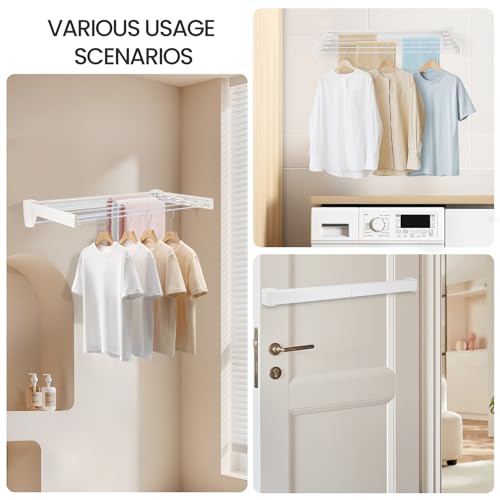 Wall Mounted Clothes Drying Rack 27.56", Foldable Retractable Garment Hanger with Towel Pole, Heavy Duty Space Saving Laundry Drying Rack for Balcony, Laundry Room, Bedroom, Bathroom (With towel pole) - size: With towel pole