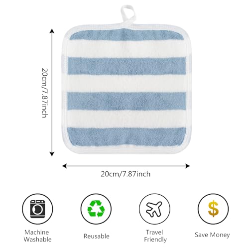 SINLAND Microfiber Facial Cloths Fast Drying Washcloth 8inch x 8inch Absorbent Face Wash Cloth Soft Makeup Remover Cloths - color: Blue Stripes(8x8inch), size: 1 Count (Pack of 6)
