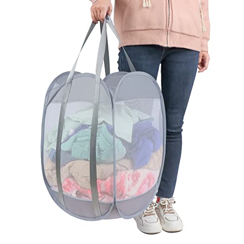 with strong handles Laundry Hamper,Tear Proof Pop Up Laundry Hampers, foldable mesh Laundry basket. Used for travel, laundry room,university dormitory or toy storage, etc.(Vertical (Grey))…………