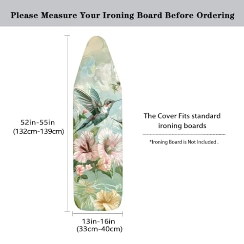 Flower Hummingbird Ironing Board Cover and Pad 15 x 54 Iron Board Protective Ironing Padded Cover Suitable for Standard Ironing Boards Padding Iron Sleeve with Elastic Edge Green - color: Hummingbird Flower 5