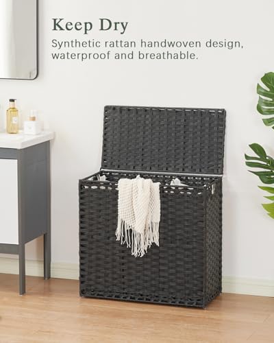 SETVSON Laundry Hamper with Lid Laundry Basket 35 Gal PE Rattan, Black - color: Black, size: 35.0 Gal