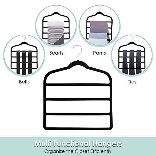 Velvet Hangers Space Saving Non Slip Pant Velvet Hangers Multi Layer Hanger - color: Black