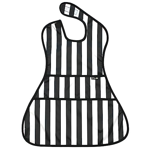 Plie Full Coverage Waterproof Feeding Bib for Toddlers – Extra Long Apron Bib for Mealtime, Self-Feeding, High Chairn - color: Black Stripe