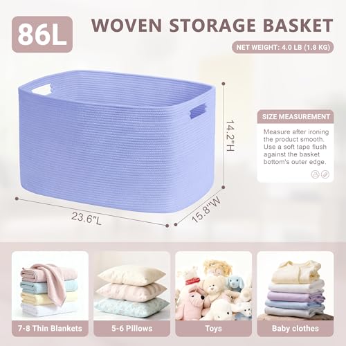 86L Large Woven Laundry Basket Hamper with Handles, Blue Purple - color: Blue Purple, size: 86L