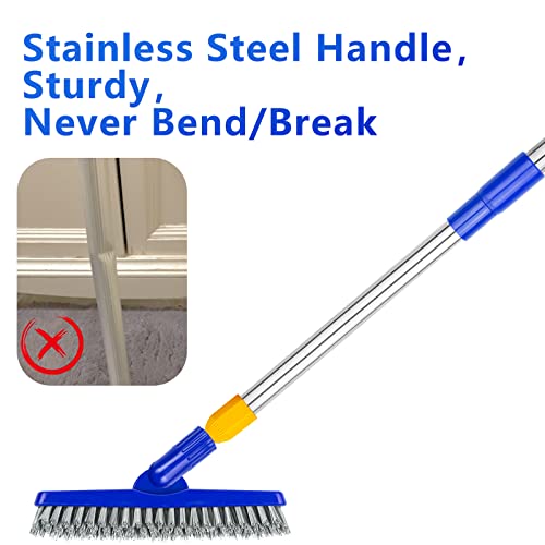 2 Pack Grout Brush with Long Handle, 56.5'' Swivel Grout Cleaning Brush,V-Shape Grout Scrub Brush, Extendable Handle Grout Cleaner Brush for Tile Floors,Bathroom,Baseboard,Shower,Corner - color: Blue