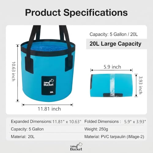 5 Gallon Car Wash Bucket, Collapsible PVC Waterproof Container with Wider Handle, Outdoor Tip-Proof Wide-Mouth Water Bucket, Storage Accessory for Camping & Fishing & Wash (Blue)