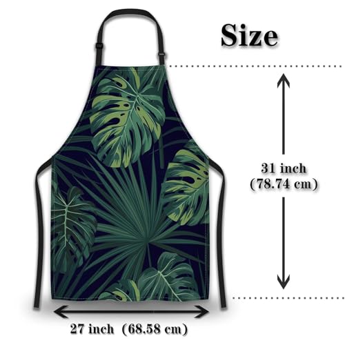 Kitchen Aprons for Men Dark Tropical Jungle Plants Apron for Men for Cooking Restaurant BBQ Painting Crafting Gardening 27” (W) x 31” (H), Waterproof Apron - color: Dark Tropical Jungle Plants