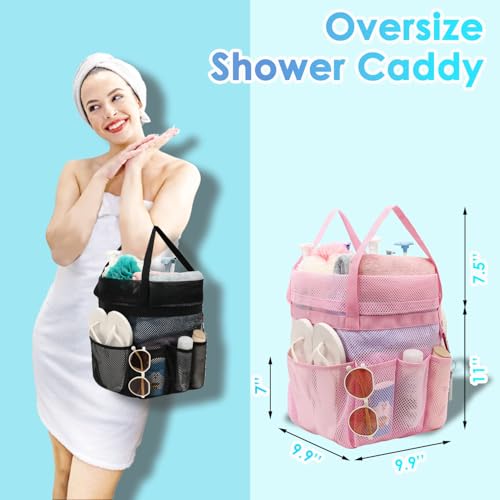 Fammart Mesh Shower Caddy Portable with Drawstring, Dorm Room Essentials for College Girls Guys, 8-Pocket Extra Large Shower Bag Basket Tote for Camping Beach Gym Travel Toiletry Bathroom - color: Pink, size: Drawstring Closure