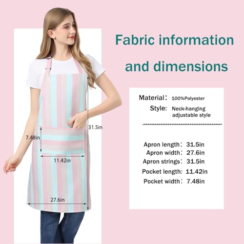 2-piece kitchen aprons, adjustable neck strap waterproof aprons with pocket design, blue and pink striped chef aprons suitable for grilling, baking, and restaurant work