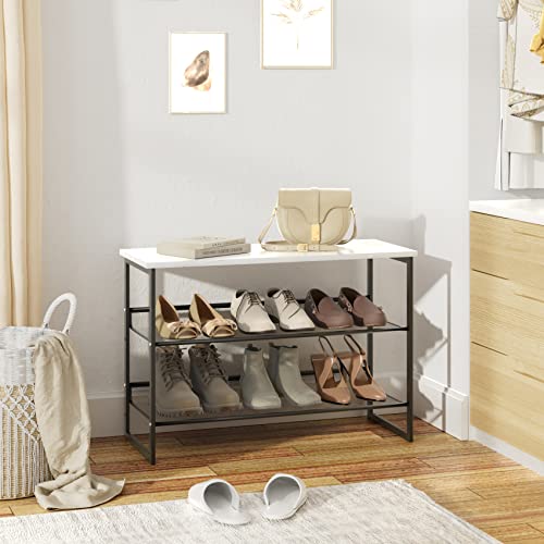 Garden 4 you Shoe Rack for Entryway Closet, Metal Mesh Shoe Organizer - color: Marble White, size: 3-Tiers