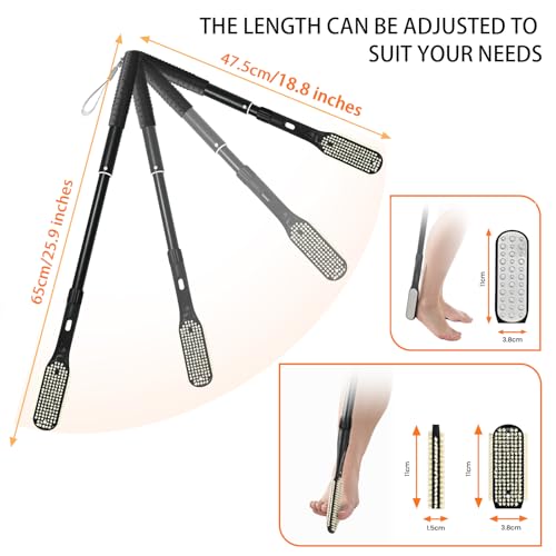 Long Handle Foot Scrubber with Toe Gap Cleaner, 18.8" - 25.9" Telescopic Toe Cleaning Brush, Foot File Callus Remover for Men, Women and Seniors - color: 25.98' Black