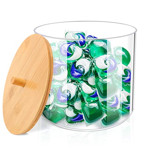 JYPS 1+1 Large-Capacity Laundry Pods Container with Bamboo Lid, Clear Acrylic Powder Detergent Containers for Pods, Scent Boosters & Powder, Laundry Room Organization decor, Storage Jars Set - size: 2-Pack