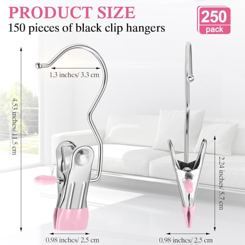 Yinder 250 Pcs Boot Hangers Clips Laundry Hooks Hanging Stainless Steel Clothes Pins Portable Clip Hangers for Closet Travel Socks Pants Handbags Hats Towels (Pink) - color: Pink