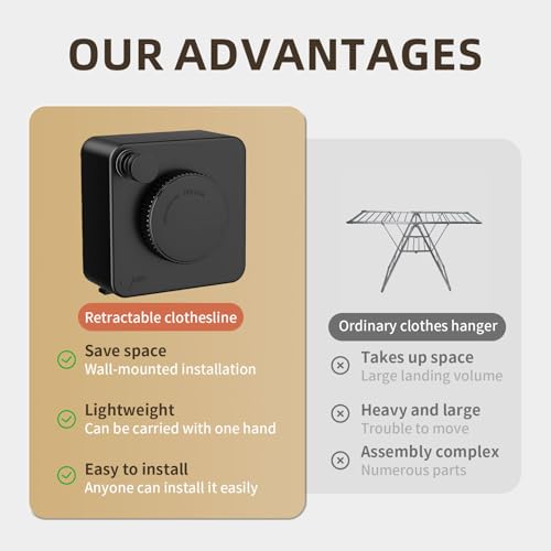 Anti-Sag Retractable Clothesline 40LB Capacity - 201in Stainless Steel Laundry Line for Indoor Outdoor, Wall Mounted Space Saving Easy Install (Black, Single line) - color: Black, size: Single line