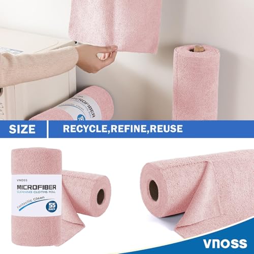 55 Pack Microfiber Cleaning Cloth Roll, Tear Away Reusable Towels, 11" x 9", Ultra Absorbent & Lint Free Cloth for Cars, Kitchen, Window, Home and Shop, Pink - color: Pink, size: 9”x11”-55PK