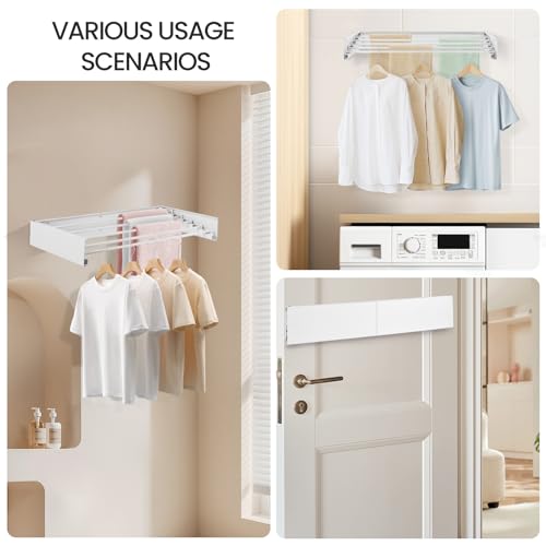 Wall Mounted Laundry Drying Rack, Carbon Steel Foldable & Retractable Clothes Drying Rack, Space Saving Adjustable Towel Holder for Bathroom, Laundry, Small Spaces (1, White, 31.5") - color: White, size: 31.5"
