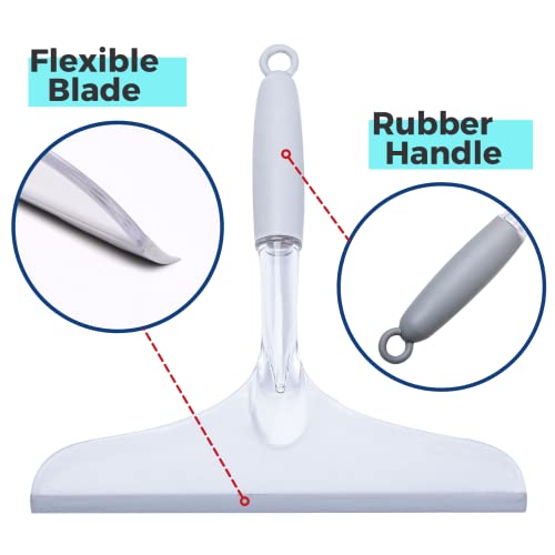 Shower Squeegee for Glass Door, 10'' Rubber Water Wiper for Bathroom Tile and Mirror, Clear Plastic Window Cleaner Tool, 2 Pack - color: Clear, size: 10''