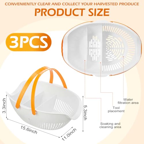 Nuogo 3 Pcs Garden Harvest Basket with Dividers Tool Caddy,White - color: White
