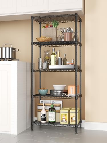 SINGAYE 5 Metal Shelves Wire Shelving Storage Shelf Adjustable Unit Pantry - color: Black, size: 5 Tier 14"Dx24"Wx59.5"H