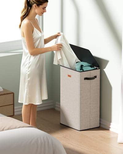100L Laundry Hamper with Lid, Odor-Controlling Hamper with Handles, Collapsible Laundry Basket with Removable Mesh Bag for Bedroom Bathroom Laundry Room - color: Beige, size: 100L-1 Section