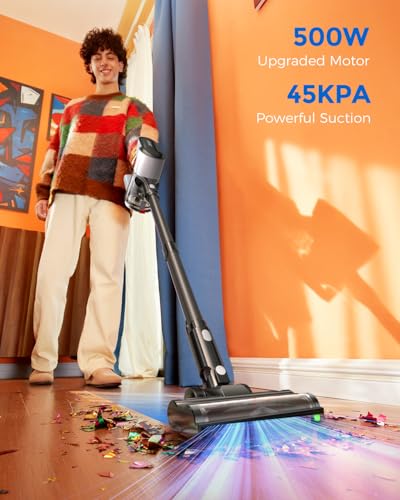 Cordless Vacuum Cleaner, 500W 45KPA 50Mins Stick Vacuum Cleaners for Home - color: White