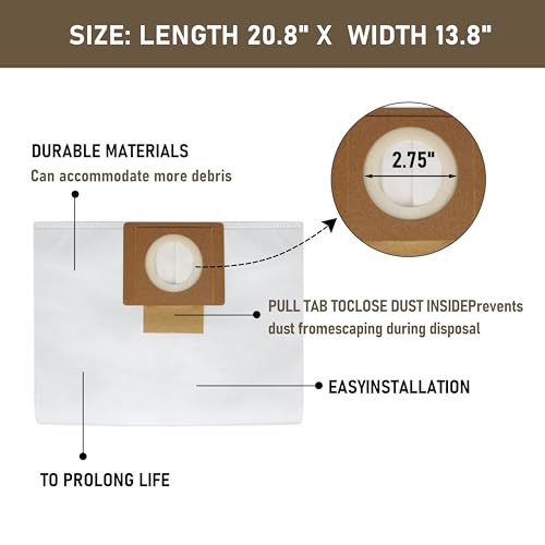 49-90-1979 6 Gallon Vacuum Dust Bags for Milwau-kee 0910 Dust Extractor - color: 5 Pack
