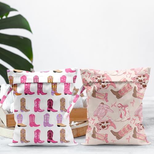 2pcs Pink Wet Dry Bag for Women Reusable Waterproof Cloth Diaper Bag - color: 2pcs Western Boots