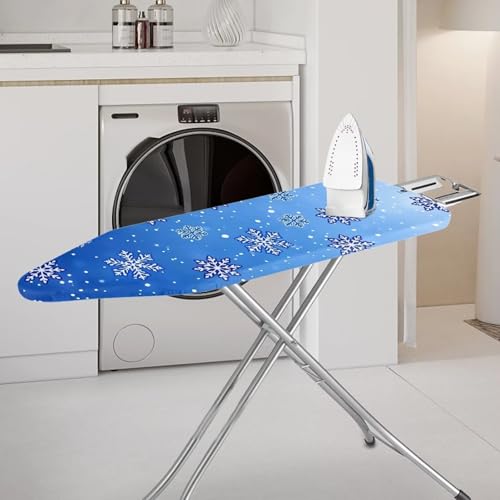 Ironing Board Cover wtih Blue Snowflake Print, Soft Stain Resistant Ironing Board Protrctor with Elastic Edge & Hook and Loop Fasteners,Machine Washable - color: Blue Snowflake