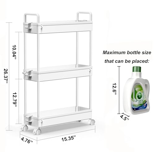 SOLEJAZZ Slim Rolling Storage Cart Skinny Bathroom Organizer, 3 Tier, White - color: White, size: 3-Tier, 4.76"D