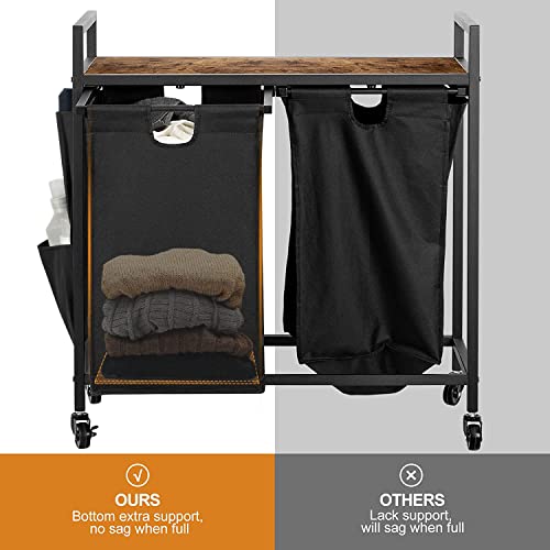 WOWLIVE Double Laundry Hamper with Wheels, Rolling Laundry Basket Organizer - color: Black, size: 110l (30.0 x 13 x 32 Inches)