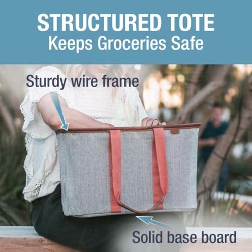 CleverMade Collapsible Tote LUXE, 30L Structured Tote Bag with Handles - color: Rose Herringbone