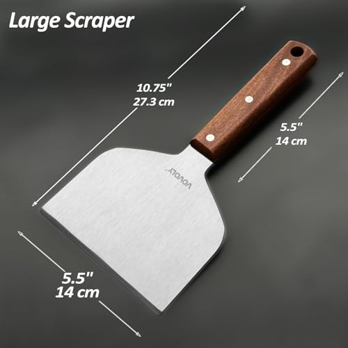 Vovoly Multipurpose Bench Scraper Kitchen Utensil for Flat Top Griddle, Dough Cutter for Bread and Pizza Dough - Stainless Steel Metal Griddle Scraper Chopper - color: Dough Cutter + Griddle Scraper