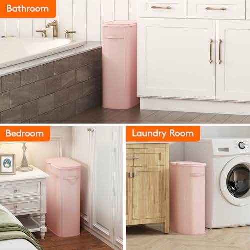 Lifewit Slim Laundry Basket with Lid and Removable Bag, 65L, Pink - color: Pink, size: 65L
