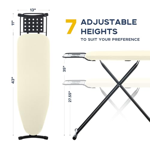 Ironing Board Full Size, RAINHOL Ivory 43x13 Compact Iron Board - color: Ivory