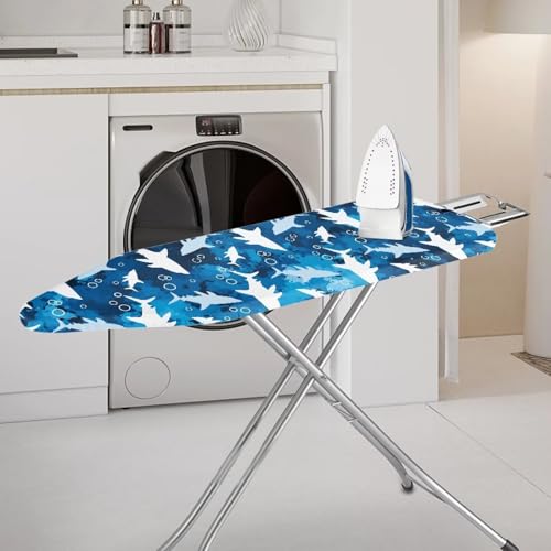 Blue Shark Ironing Board Cover and Pad Soft Fabric Cover with Padding Standard Size Scorch Stain Resistant Ironing Board Cover with Elastic Edges - color: Blue Shark