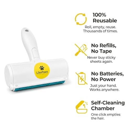 Pet Hair Remover, Reusable Self-Cleaning Lint Roller for Dog & Cat Hair, Fur Remover for Furniture, Couch, Carpet, Clothes, Bedding & Car, No Adhesive, No Refills, Multi-Surface