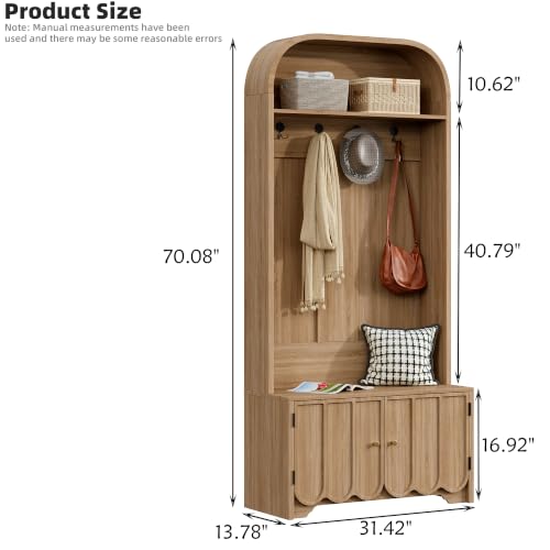 Narrow Entryway Hall Tree with Storage, coat rack,Entryway Coat Rack - color: Natural Oak-1