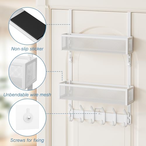 Over the Door Hooks Organizer,Door Hanger Fits Doors 1 3/4" White - color: White, size: 2 Baskets