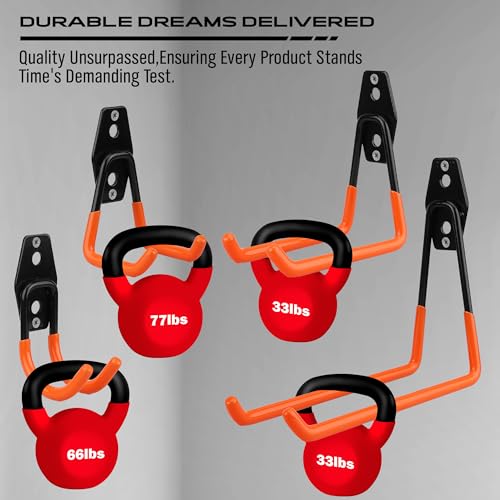 15-Piece Garage Wall Hooks with 3 Extension Straps, Orange Heavy Duty Tool Storage Rack for Ladder, Bike, Shovel, Garden Tools, Metal Wall Mount Organizer Set - style: 15-Pack Hooks + 3 Straps(orange)