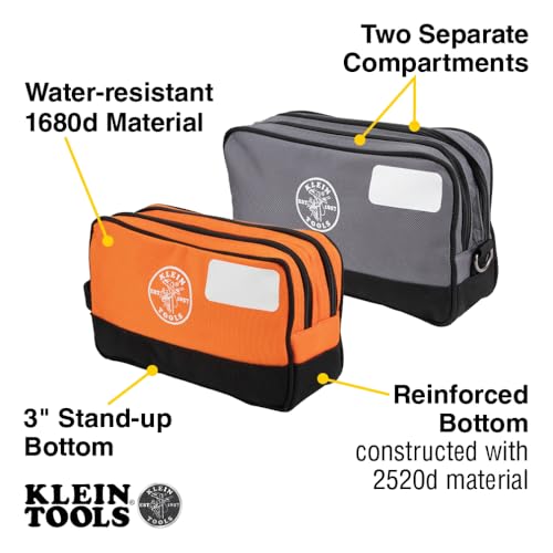 Klein Tools Tool Pouch, Dual Compartments, Heavy-Duty Tool Bag Organizer, Multipurpose Bag - size: 2-Pack