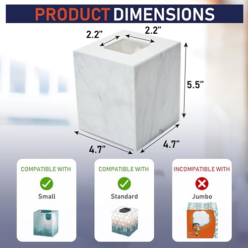 Acrylic Tissue Box Holder, Square Dispenser for Facial Tissues, Napkins, and Dryer Sheets. Perfect for Bathrooms, Desks, Countertops, Vanities, Bedrooms, and Nightstands (Square, Marble) - color: Marble, size: Square